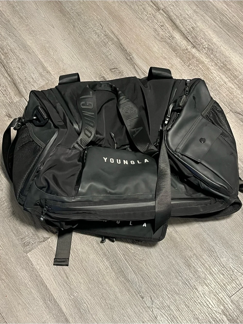 YoungLA Black Duffel Bag with Removable Shoulder Strap